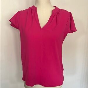 CeCe Pink Flutter Sleeve Mandarin Collar Blouse